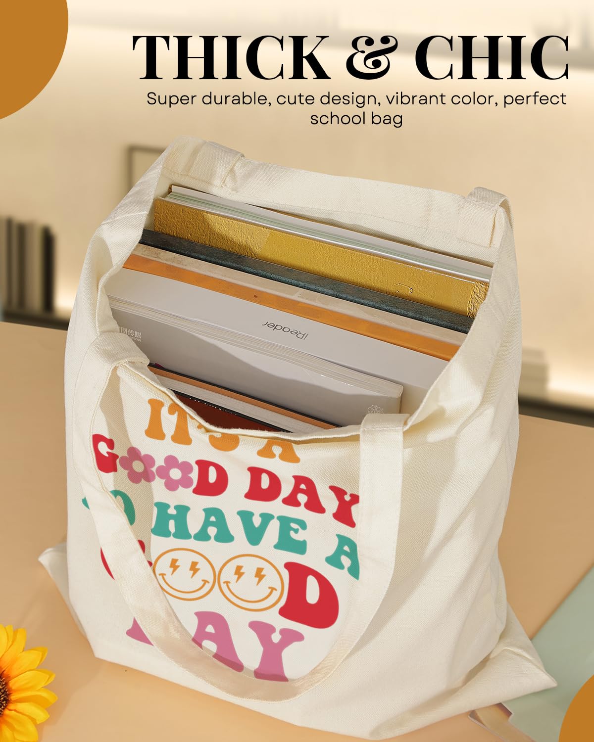 Canvas Tote Bag Aesthetic Cute For Women Y2K School Grocery Bag Cotton Cloth Beach Totes Gift For Kids Girl-Its A Good Day