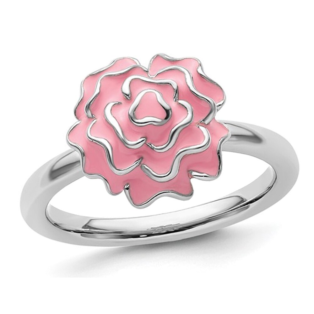 Gem And Harmony Sterling Silver Carnation Enamel Carnation Flower Ring