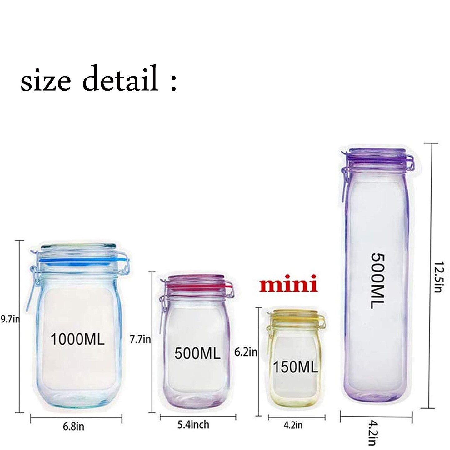 20 Pieces Mason Jar Zipper Bags, Reusable Storage Bags Mason Bottle Shape Storage Bags Portable Mason Jar Stand-Up Leakproof Food Saver Bags For Home Kitchen