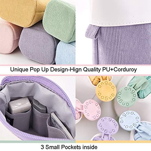 Telescopic Pencil Bag Pen Holder Stationery Case, PU Corduroy Stand-up Retractable Transformer Bag Colorful Organizer, Great for Christmas Holiday Gift (Green)