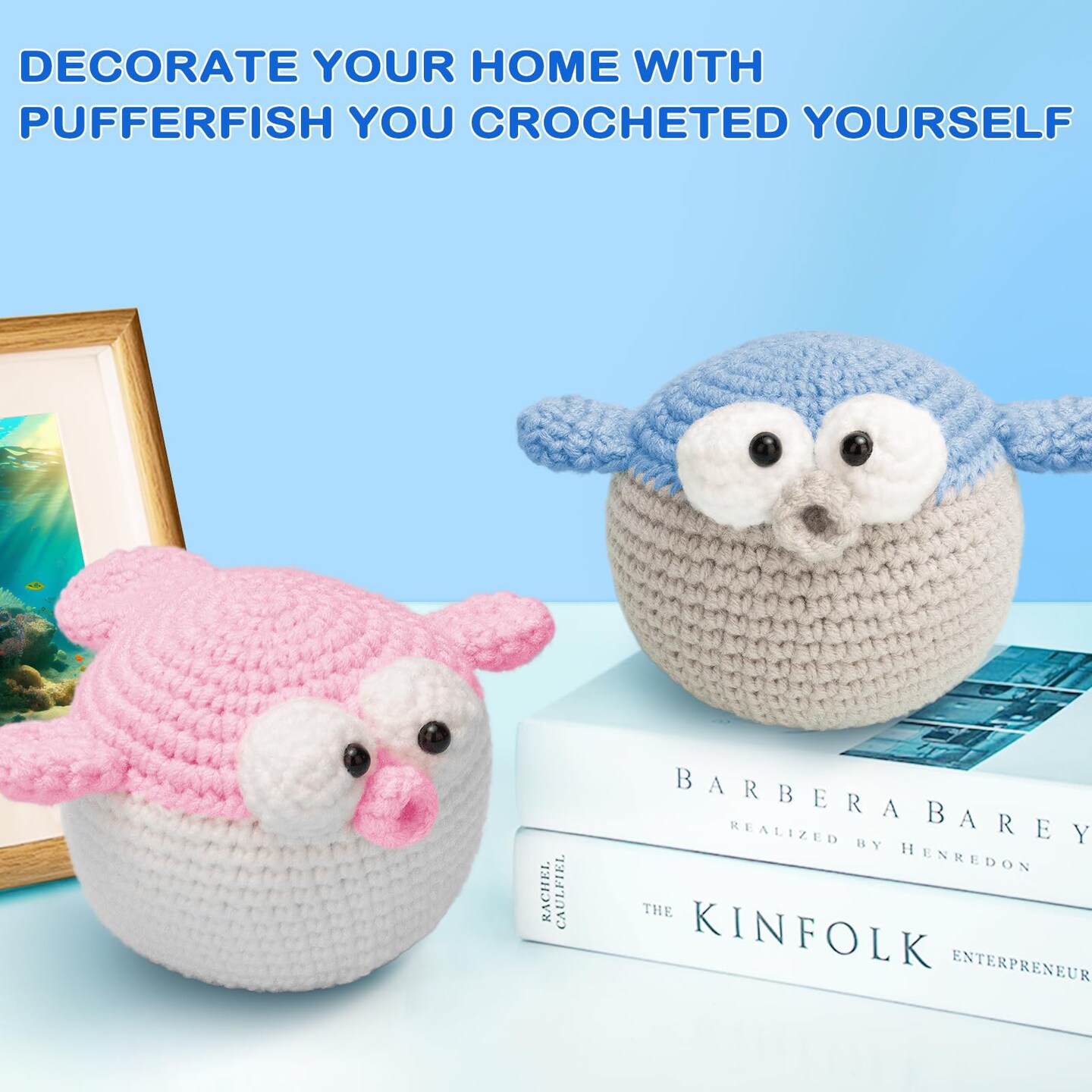 Crochet Kit for Beginners, Beginner Crochet Starter Kit with Step-by-Step Video Tutorials, Learn to Crochet Kits for Adults and Kids, DIY Knitting Supplies, 2 Pack Pufferfish (40%+ Yarn)