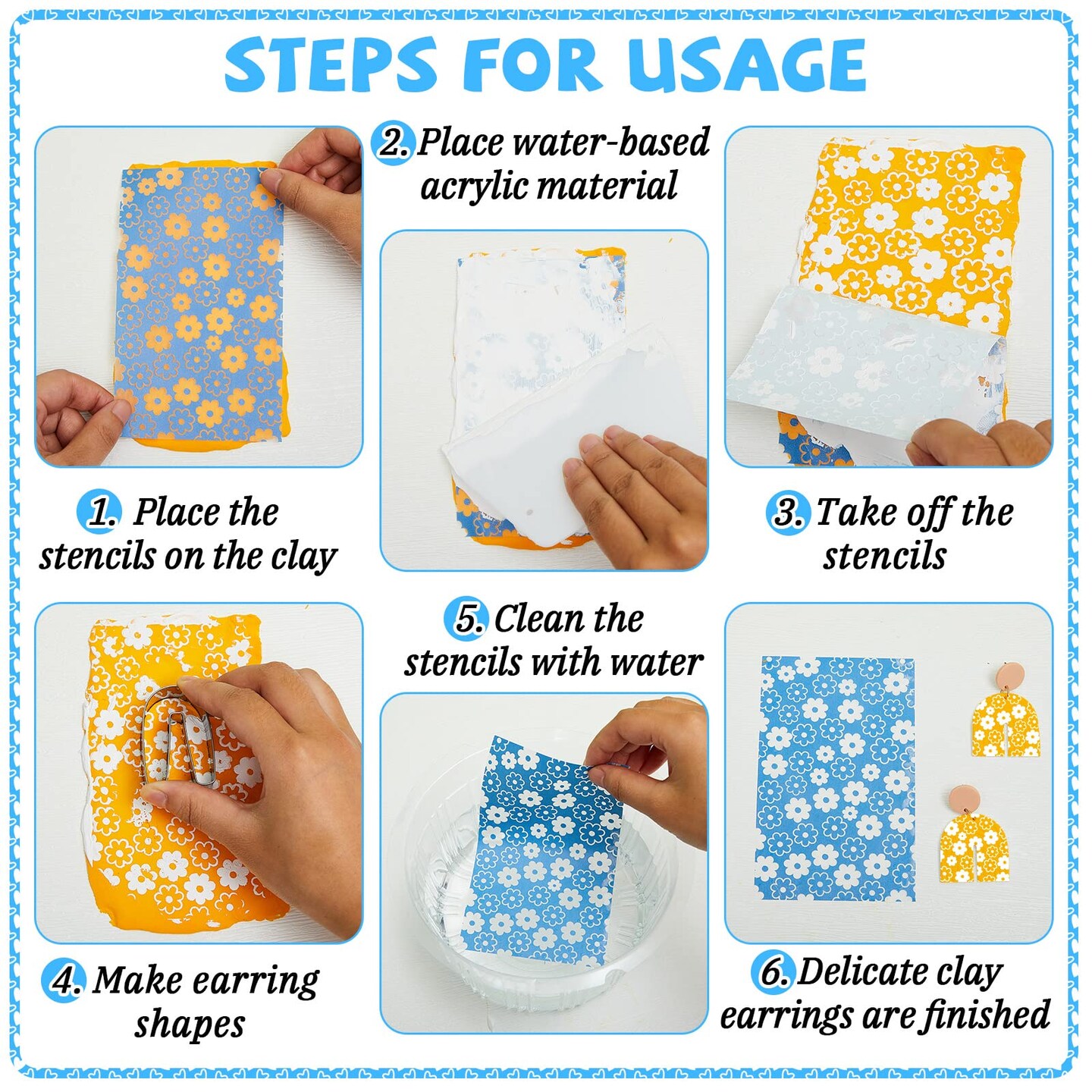 9 Pieces Silk Screen Stencil for Polymer Clay Texture Sheet Cutter Tool Reusable Silkscreen Print Kit with Scraper Self Adhesive Silk Screen Printing for Jewelry Earring Making DIY Craft Supply (Flower)