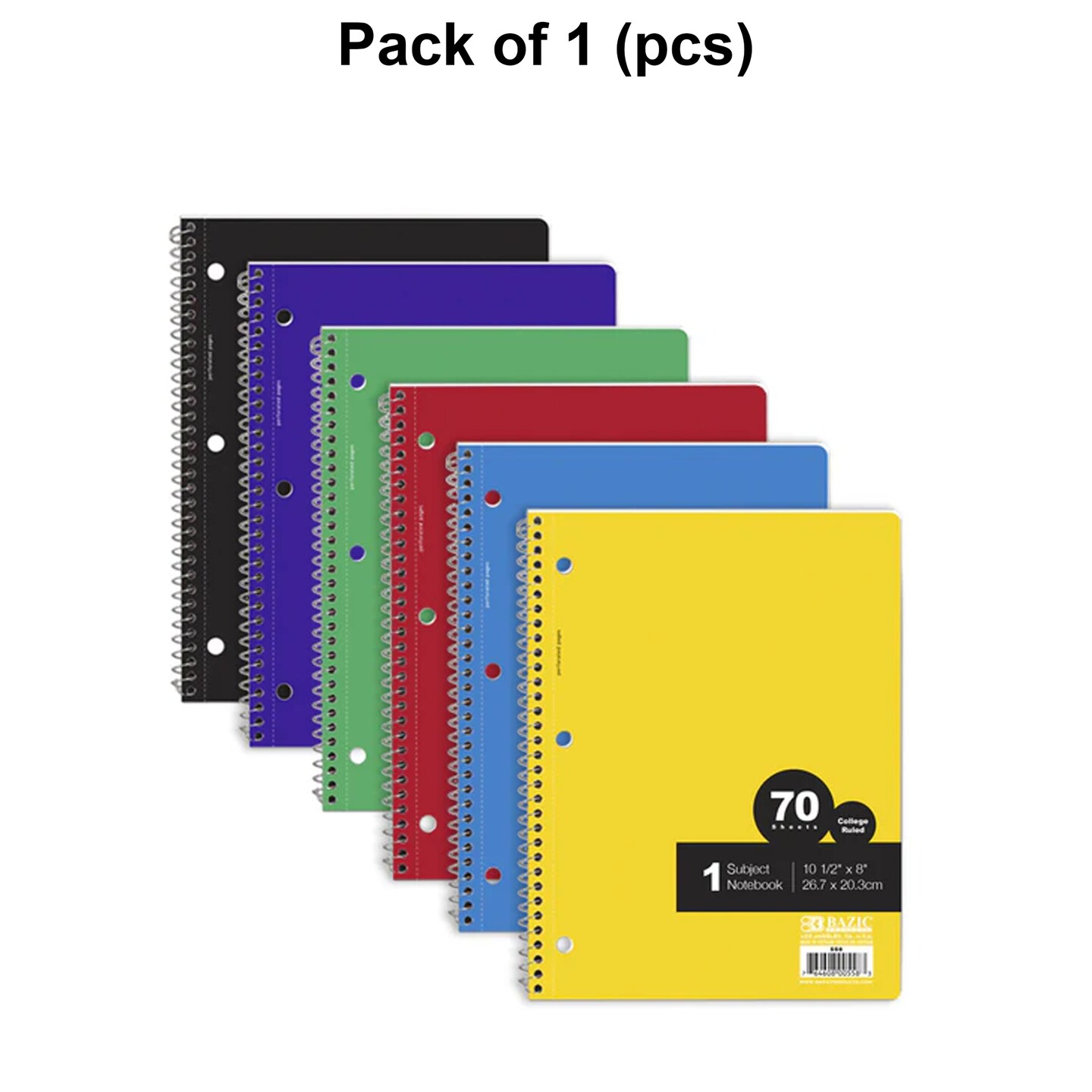 Notebook Spiral C/R 1-Subject 70 Ct | Size: 10.5