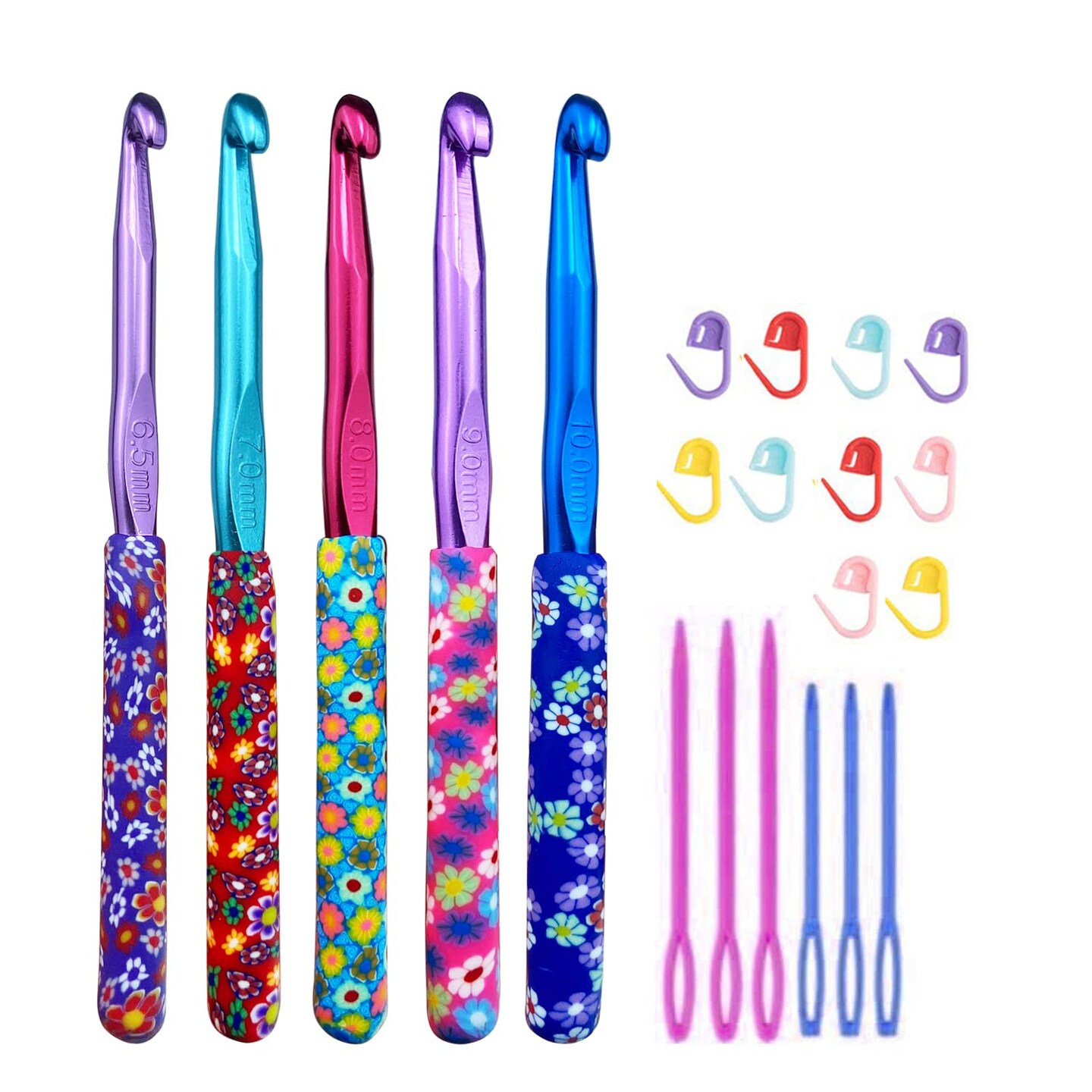 5 Size Aluminum Crochet Hook Set 6.5m(K)/7mm/8mm(L)/9mm(M)/10mm(N) Knitting Needles Craft Weave Yarn Set Polymer Clay Crochet Needles for Crocheting - Premium Knitting Crochet Supplies