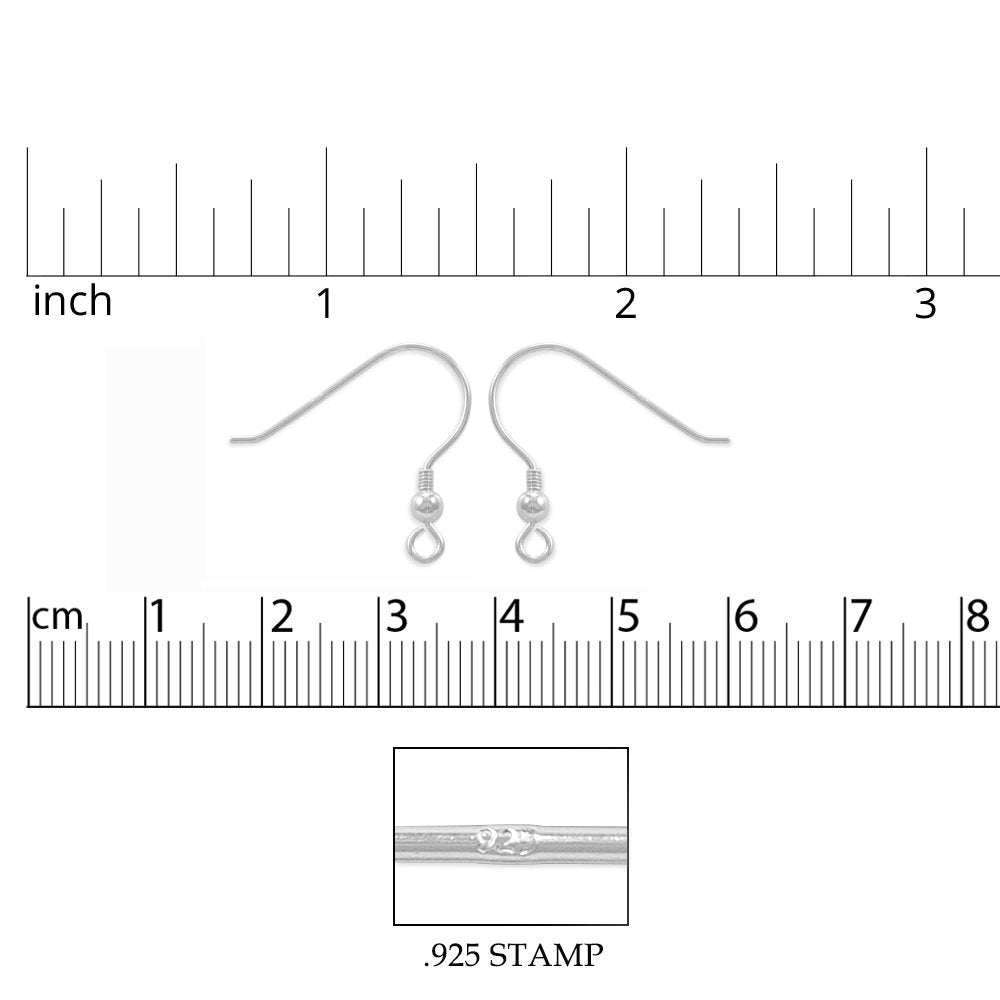 JewelrySupply Sterling Silver Earring Wires with 3mm Bead &#x26; Spring 22mm (1 Pair of Sterling Silver Earrings)