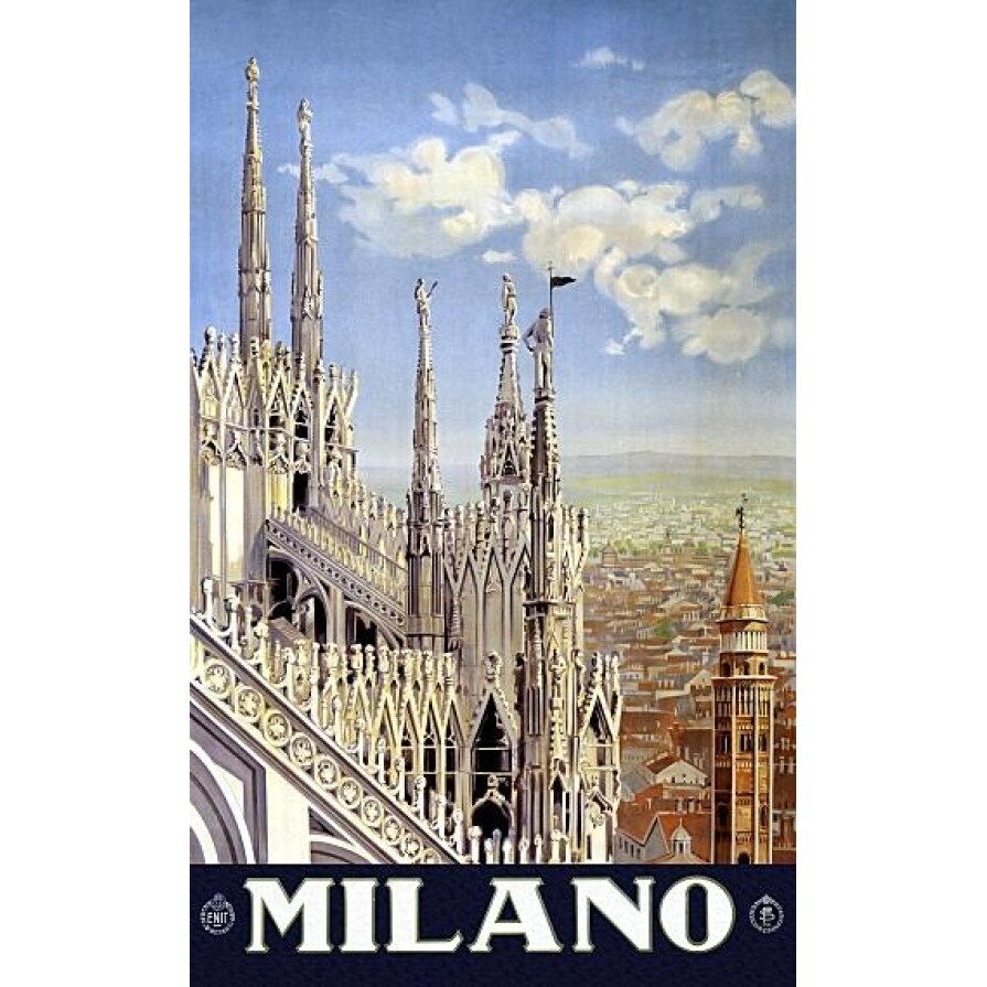 Milano Italy Cathedral Vintage Travel Poster Print (18 X 24)