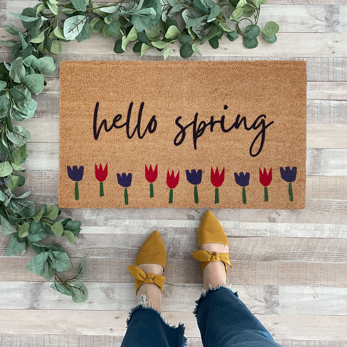 Spring Doormat Floral, Outdoor Welcome Mat, Spring Doormat, Large ...