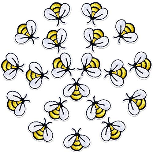 20 Pieces Bee Embroidered Patches, Cute Bumble Iron On Embroidered Applique Decoration Sewing Patches for Bags, Jackets, Jeans, Clothes DIY Patches
