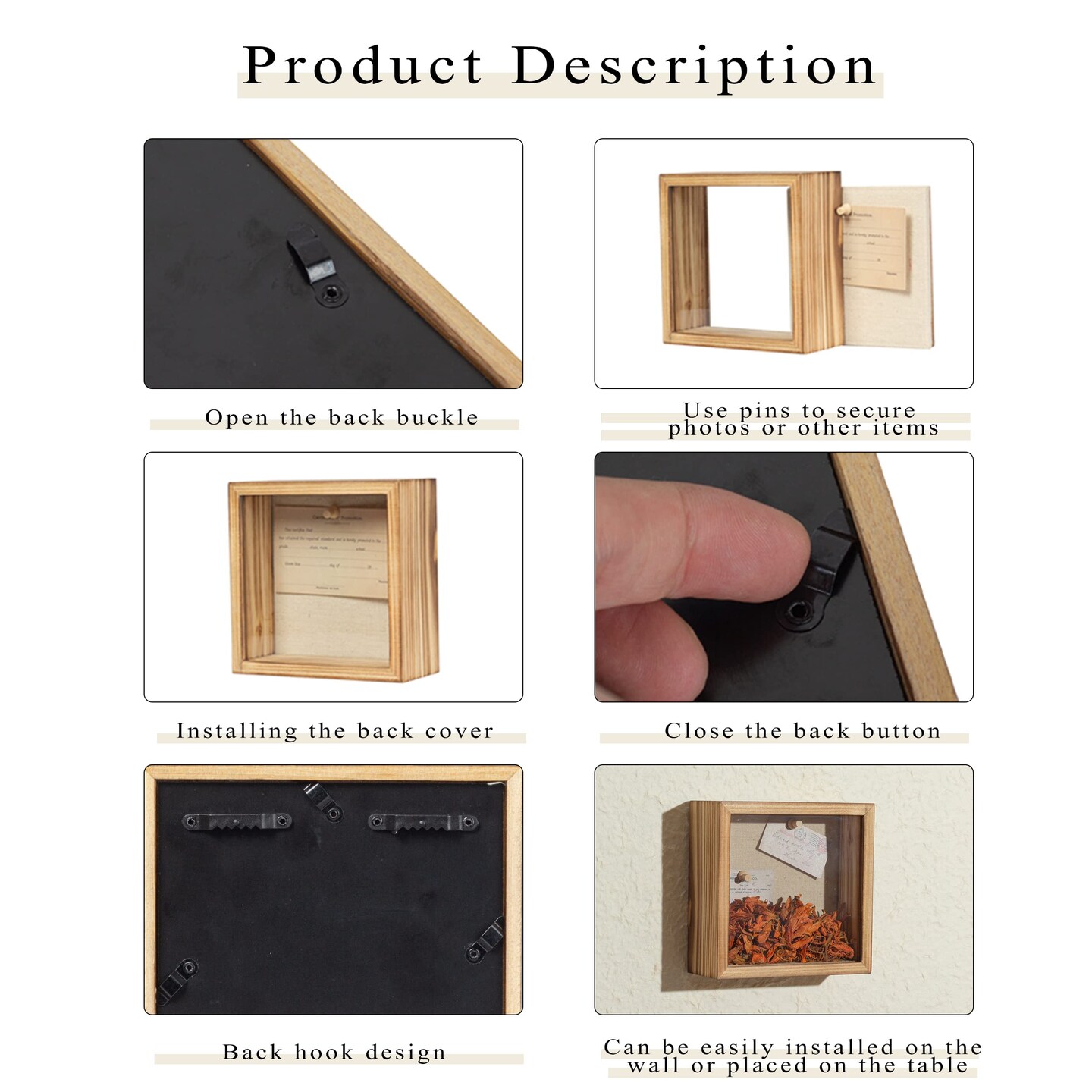 Increased Fire Shadow Box Frame 6x6 Shadow Box Display Case with Linen Back of Awards Memorabilia Flower, Pictures, Keepsakes、Bouquet、Medals and More Photos Memory Box