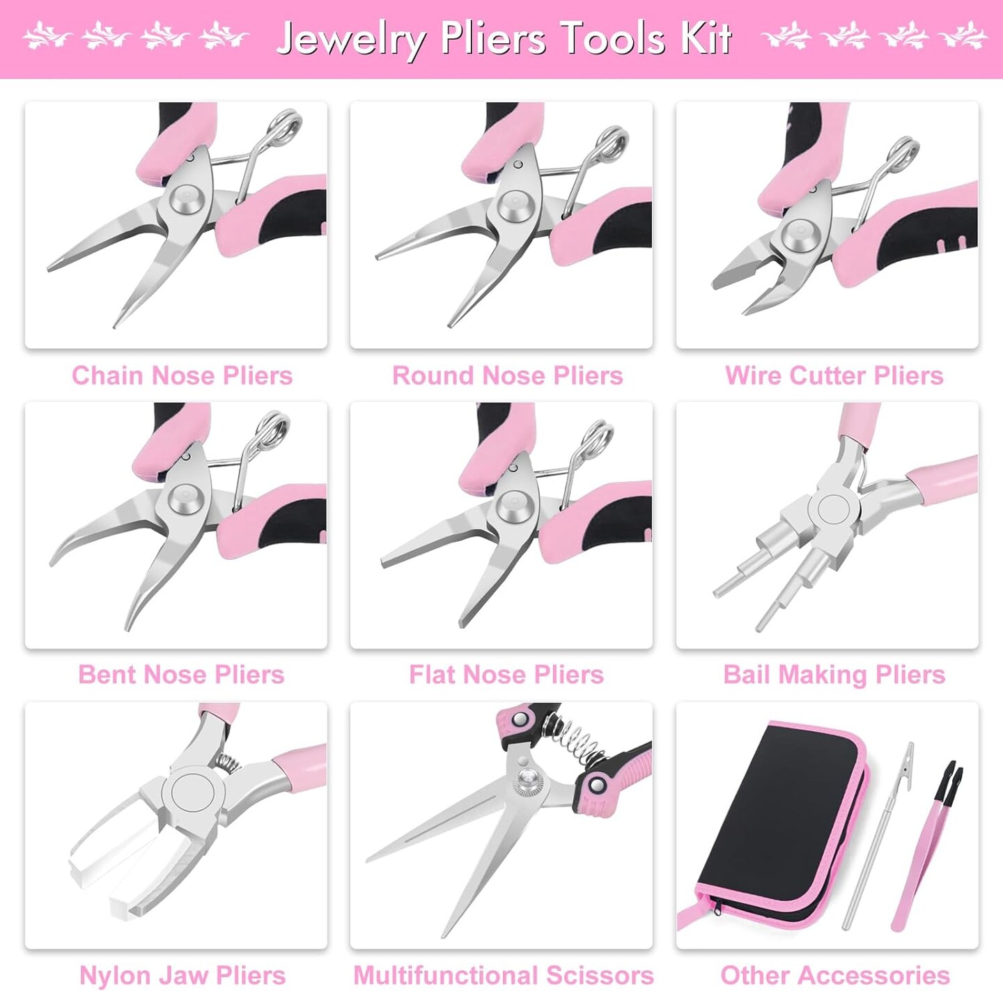 Jewelry Pliers, Jewelry Making Tools Kit, 8Pcs Micro Jewelry Pliers Set, Bracelet Tool Jewelry Helper, Stainless Steel Tweezers, Mini Pliers for Jewelry Making Supplies DIY Crafting Beading Repairing