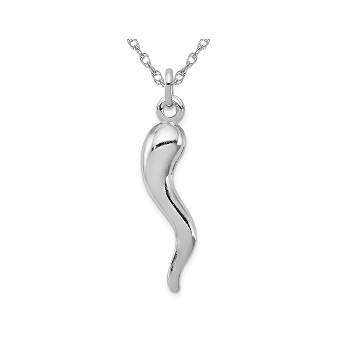 Gem And Harmony Italian Horn Pendant Necklace in Sterling Silver with Chain