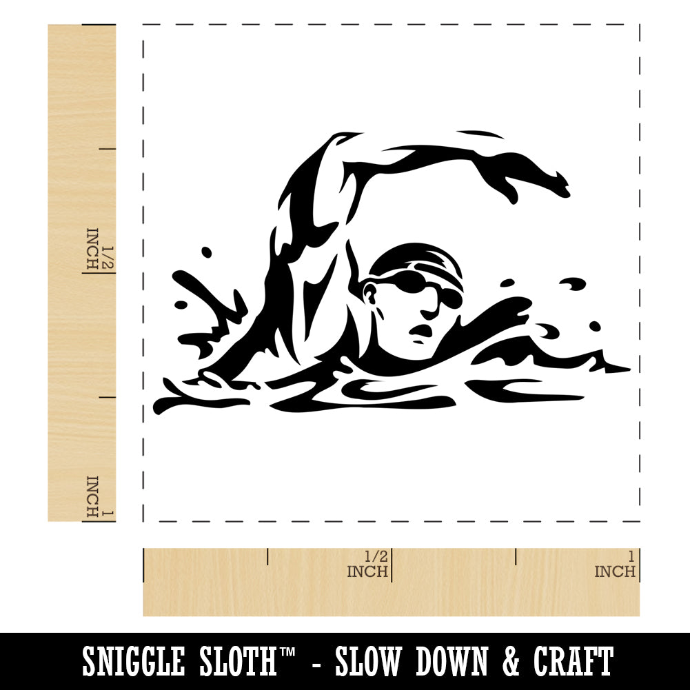 Swimmer Swimming Freestyle Taking Breath Self-Inking Rubber Stamp Ink Stamper