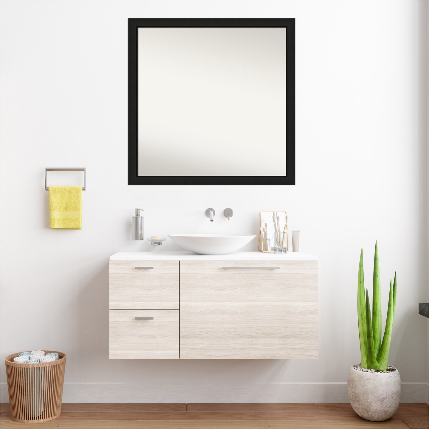 Midnight Black Narrow Non-Beveled Custom Framed Bathroom Vanity Wall Mirror