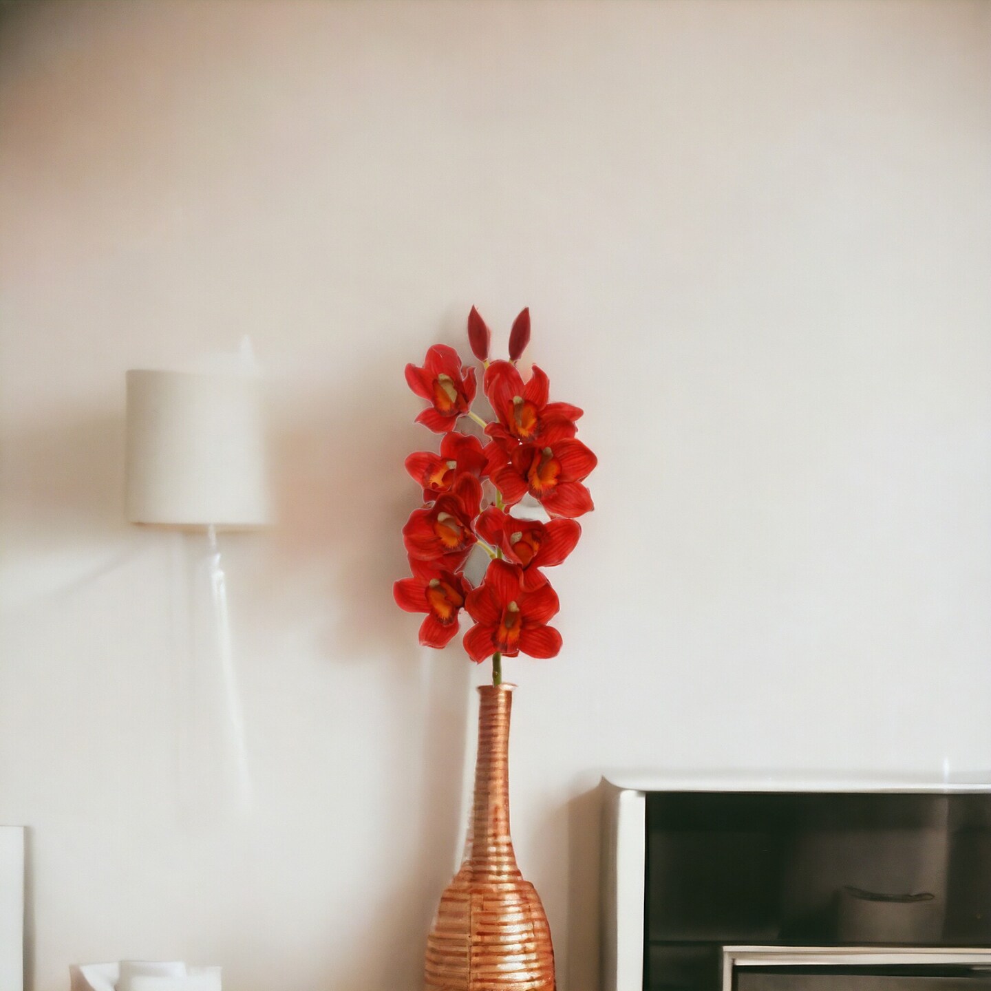 Red Cymbidium Orchid Stem - 12-Pack, Real Touch Blooms, Elegant Floral D&#xE9;cor, Perfect for Arrangements, Events &#x26; Home - Ideal for All Seasons, Floral Home by Artificial Flowers