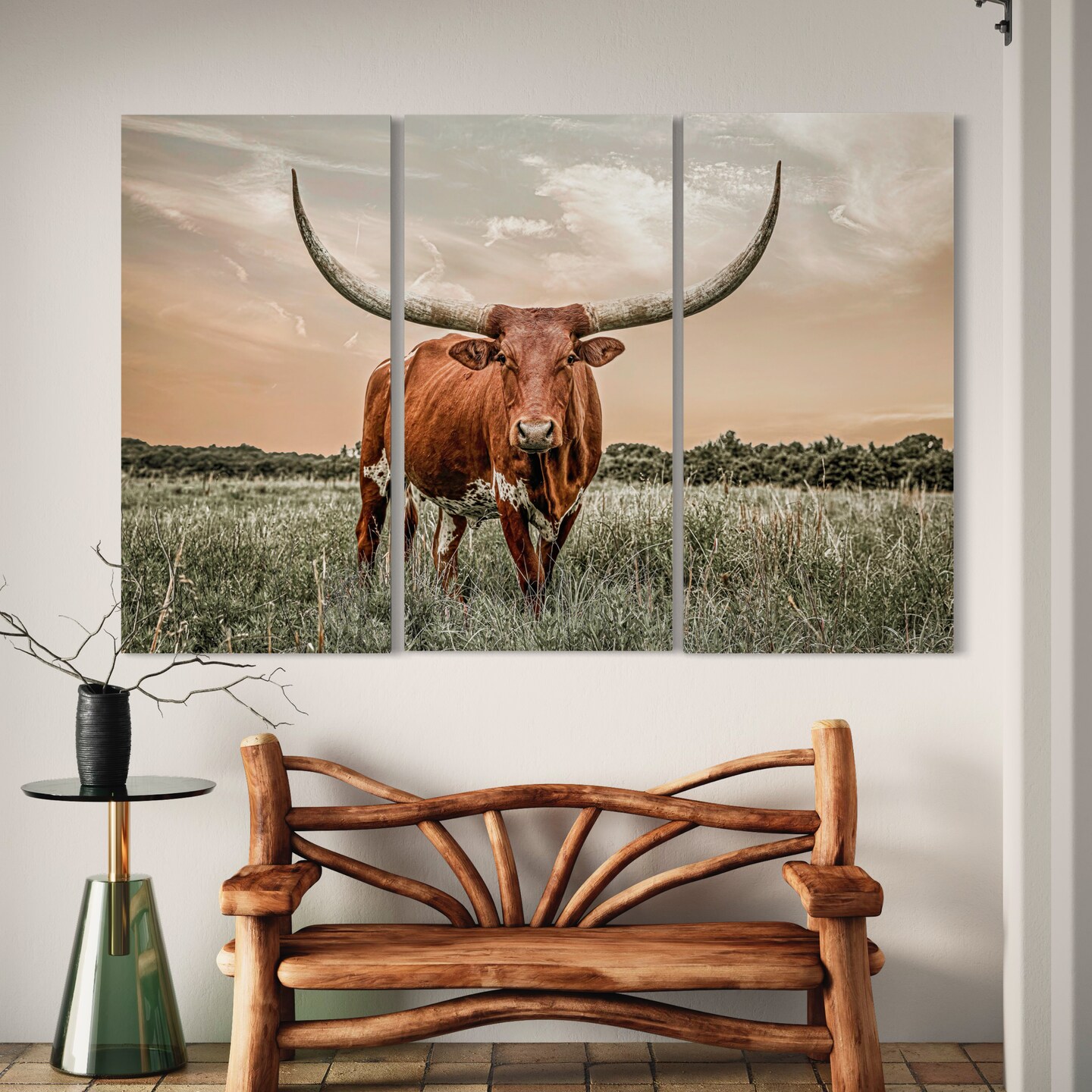 3 Piece Wall Art Longhorn Triptych Extra Large Canvas Western