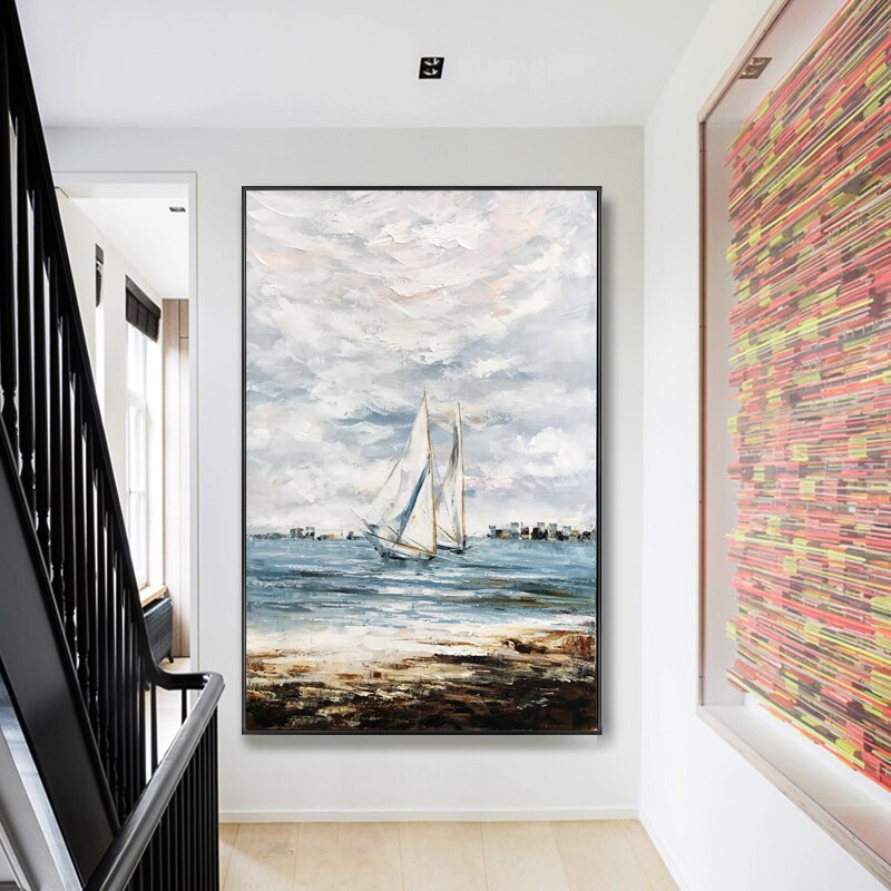 Extra Large Sailboat Oil Painting, Original Sailing Boat Canvas Wall ...