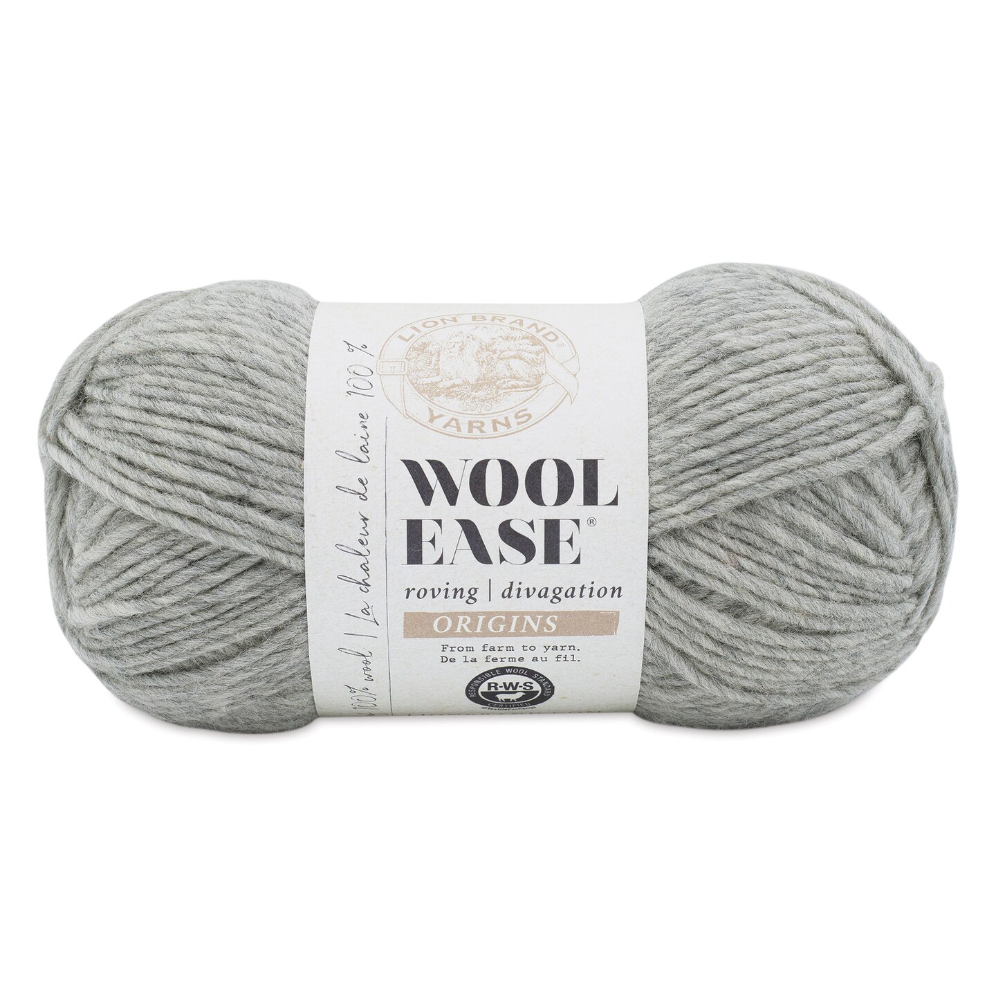 Lion Brand Wool-Ease Roving Origins Yarn - Heather Grey, 299 yds