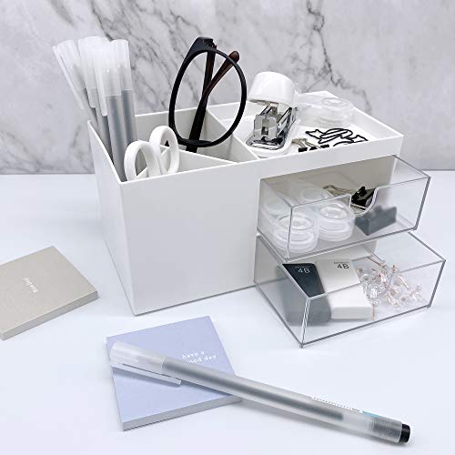 Desk Organizer, Desk Organizers and Accessories, Desk Storage Box, Vanity Organizer, Cosmetic Storage Organizer, Makeup Organizer, Mini Desk Storage for Office Supplies, White