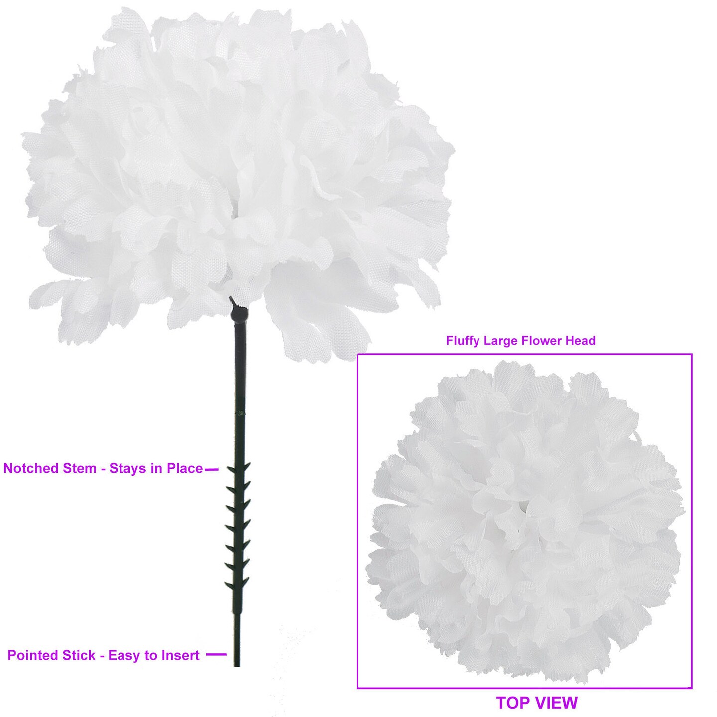 100-Pack: White Carnation Picks, 5&#x22; Stems, 3.5&#x22; Wide, Floral Home by Artificial Flowers