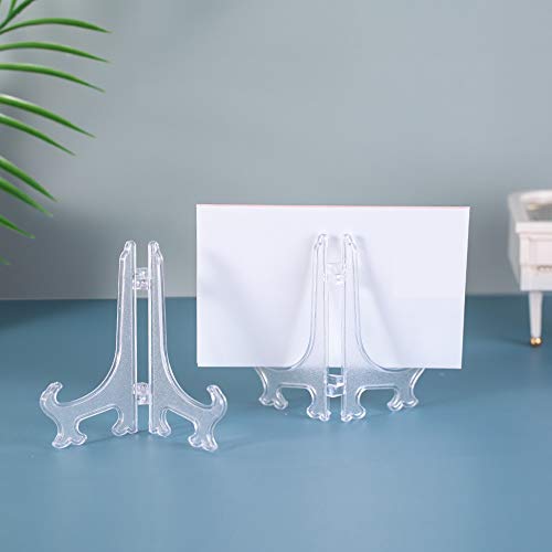 Artliving 5&#x22; Clear Plastic Easels or Stand/Plate Holders to Display Pictures or Other Items at Weddings, Home Decoration, Birthdays, Tables (24 Pack)