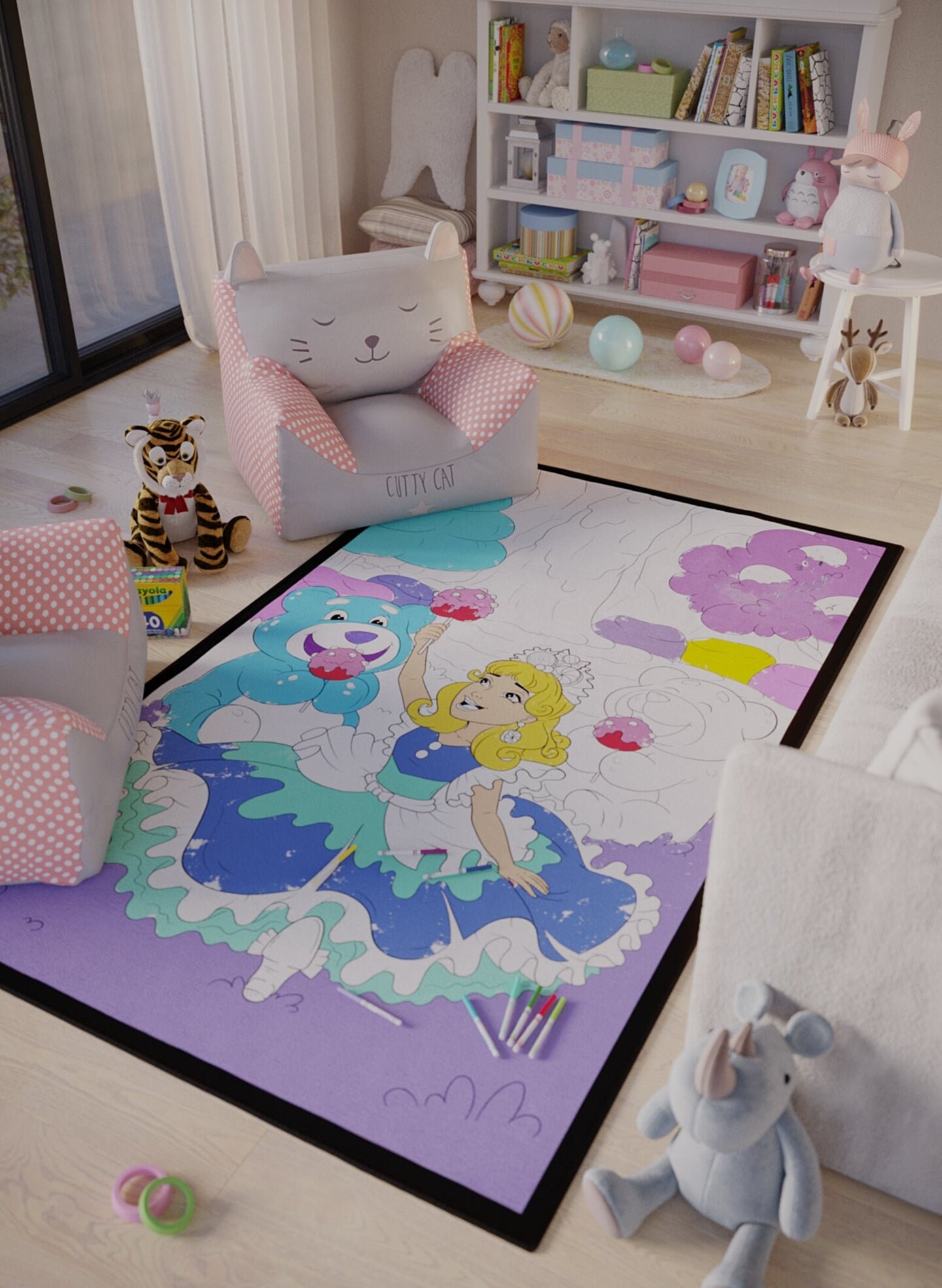 Princess Coloring Rug Washable Markers Easter Gift Set Wedding Kid&#x27;s Activities Princess Party Gift Birthday Party Fun Coloring Poster Pages