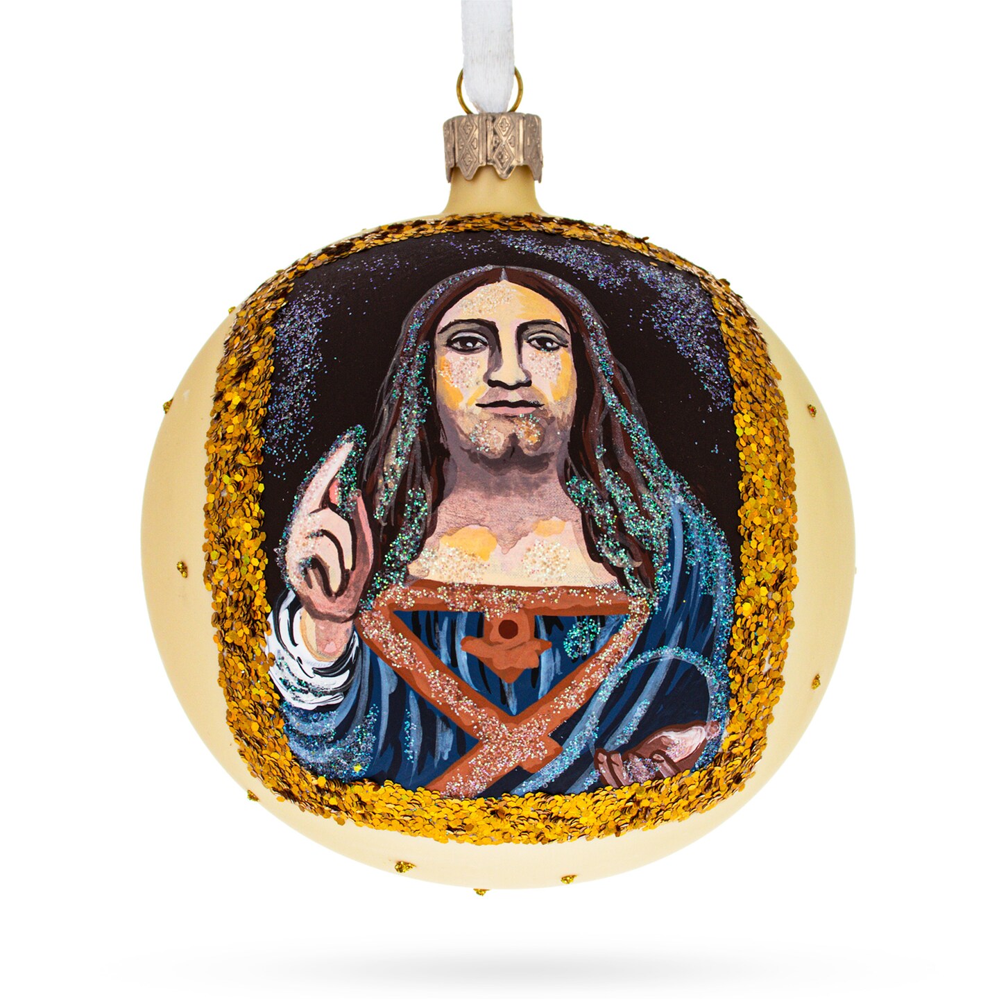 1500 &#x27;Salvator Mundi&#x27; Masterpiece by Leonardo da Vinci Glass Ball Christmas Ornament 4 Inches