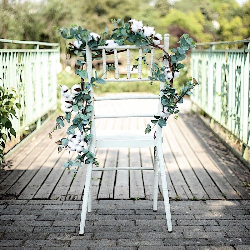5 ft long Green Artificial Eucalyptus Leaves Cotton Balls Vine Party Garland