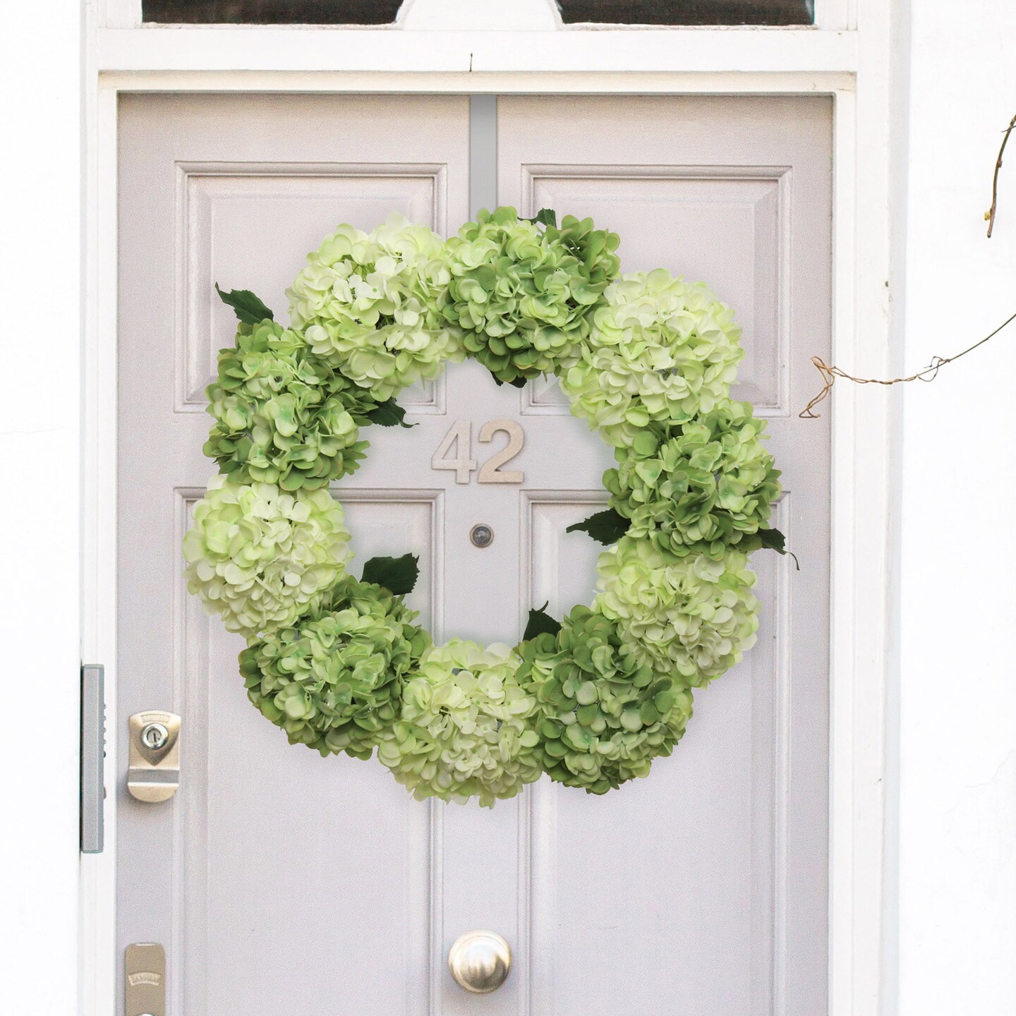 2-Pack: 24&#x22; Mixed Green Hydrangea Wreath with Grapevine Ring, Floral Home by Artificial Flowers