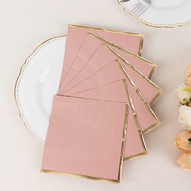 50 Pastel Gold Trim 2 Ply Paper Napkins for Events