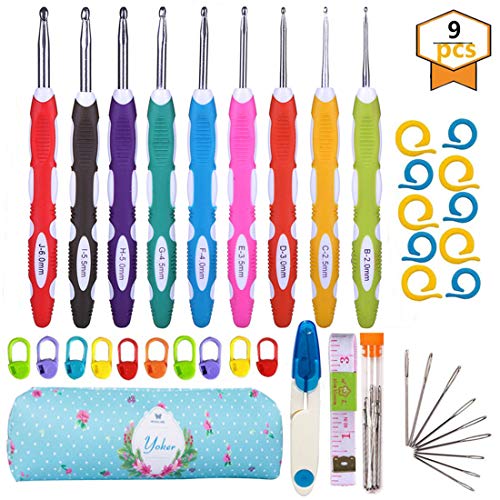 40 Pieces 9 Sizes Ergonomic Crochet Hooks Set with Case 2mm(B)-6mm(J)  Soft Grip Crochet Hooks with Long Handle for Arthritic HandsCrochet Needles Standard US