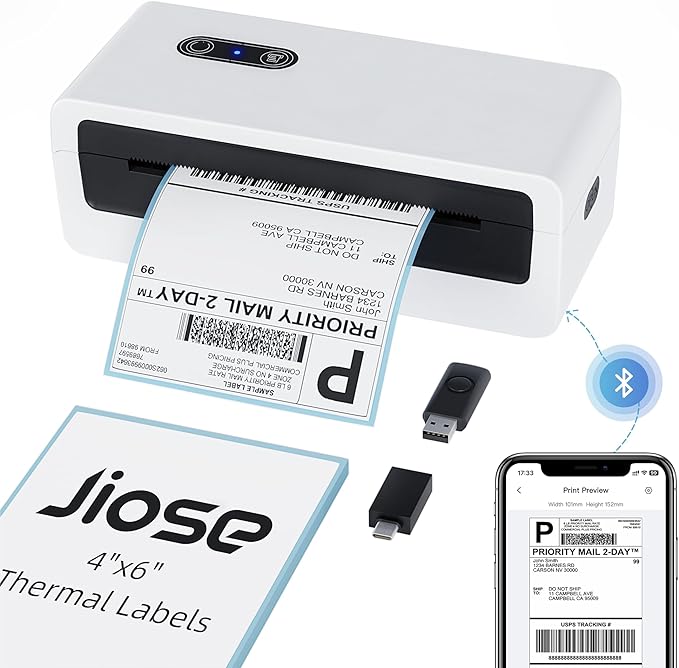 Jiose@ Bluetooth Thermal Label Printer | 4x6 Shipping Label Printer