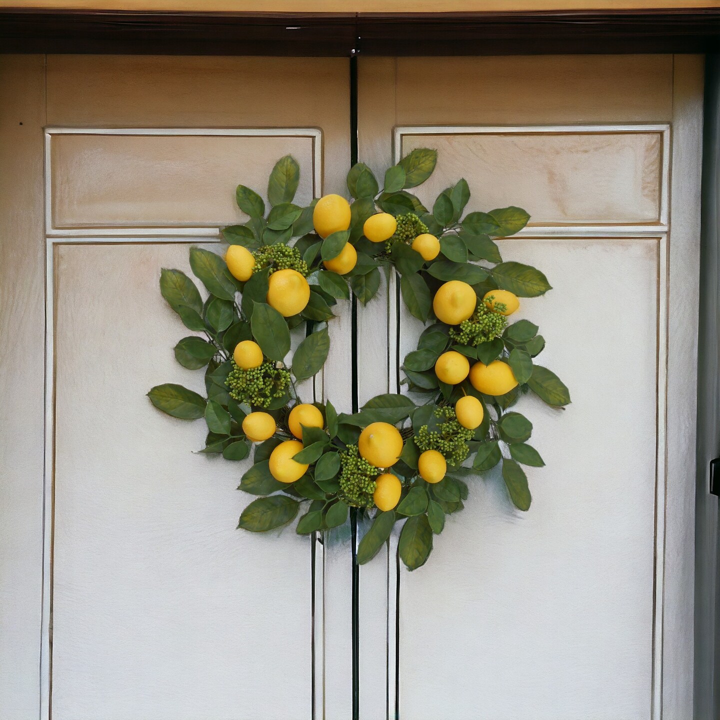 22" Handcrafted Lemon Wreath - Realistic Citrus Décor with Lifelike Lemons, Perfect for Summer, Spring & Kitchen Wall Accents by Floral Home®