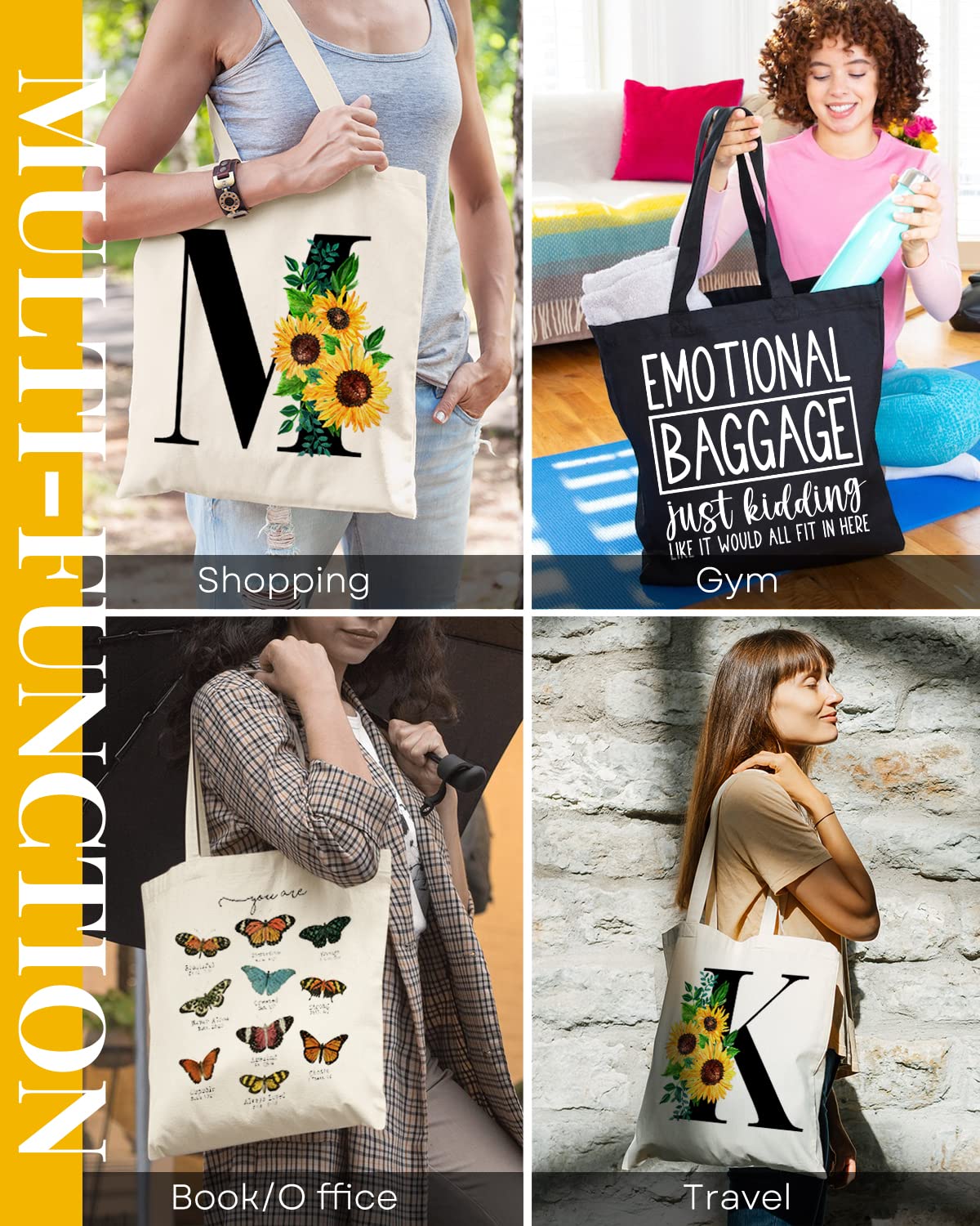 1 Pack Canvas Tote Bag Aesthetic for Women, Cute Trendy Grow in grace Reusable Cloth Cotton Bags with Handle for Grocery College Shopping Beach