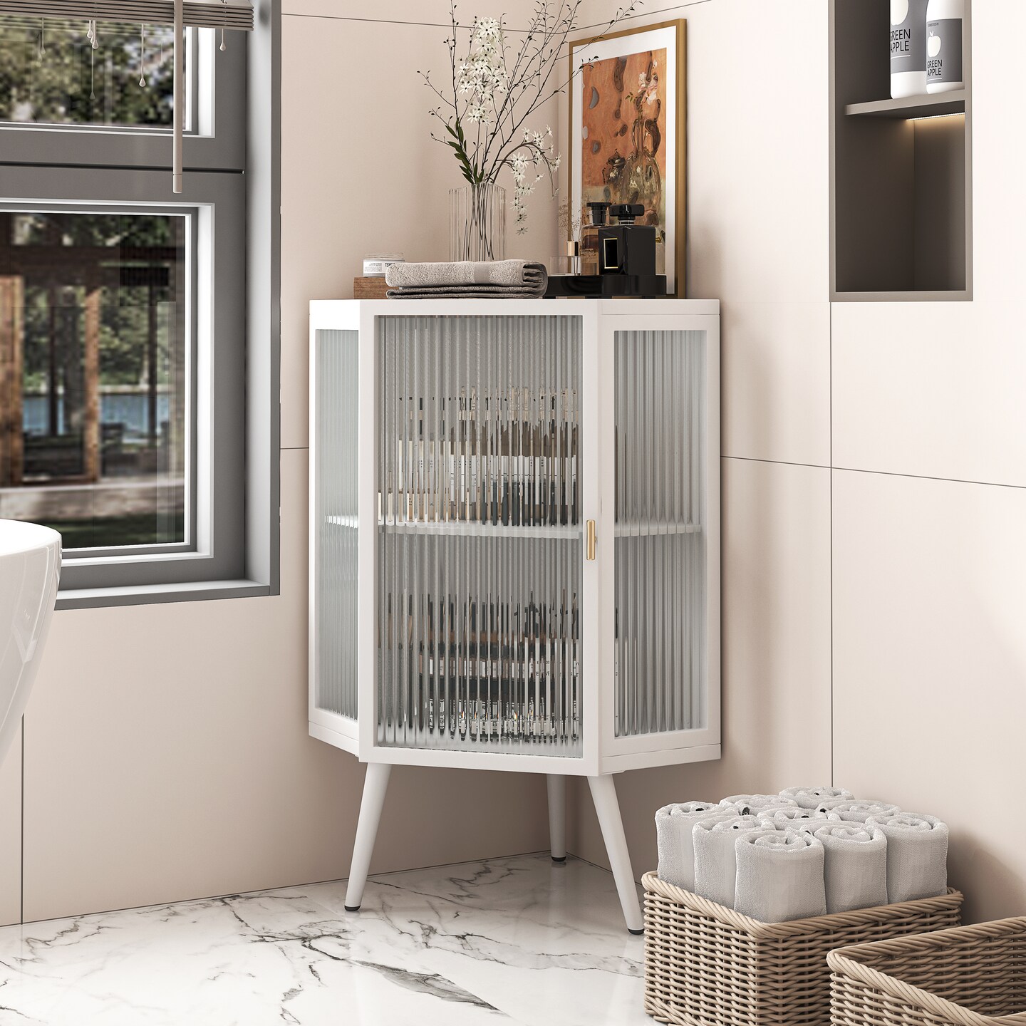 Modern Iron and Glass Corner Cabinet | 28.66 | Organize in style