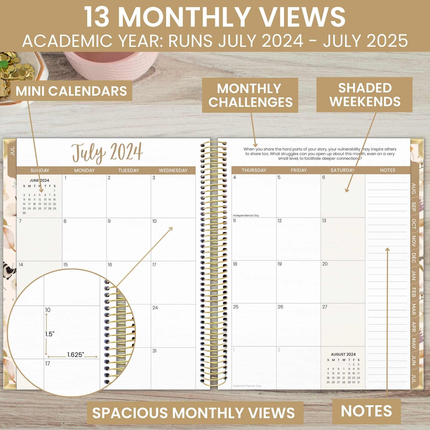 bloom daily planners 2024-25 Vision Planner, 7.5&#x22; x 9&#x22;, Butterfly Garden