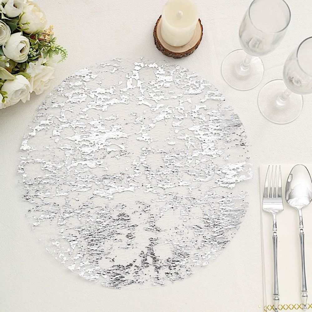 10 Metallic 13&#x22; Round Foil Polyester Mesh Placemats