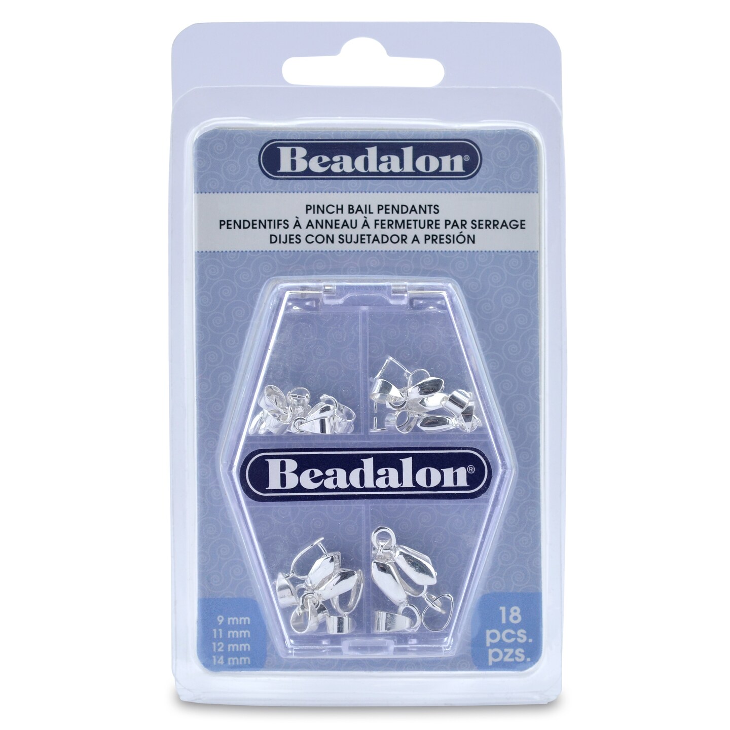 Beadalon Pendant Pinch Bail Variety Pack 18/Pkg-Silver-Plated