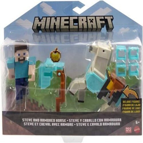 Mattel Minecraft Steve And Armored Horse Figures 2Pc