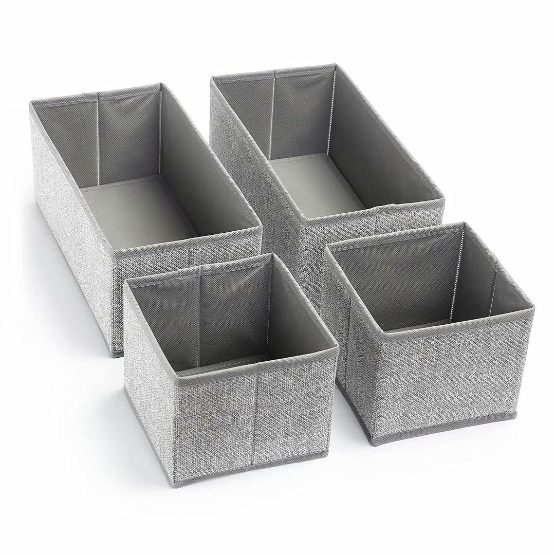 4 Pieces Drawer Organizer Bins &#x2013; Storage Basket Drawer Dividers for Clothes,Underwear, Socks &#x2013; Cloth Container Cube Bins for Home Organization, Closet, Shelves, Dresser