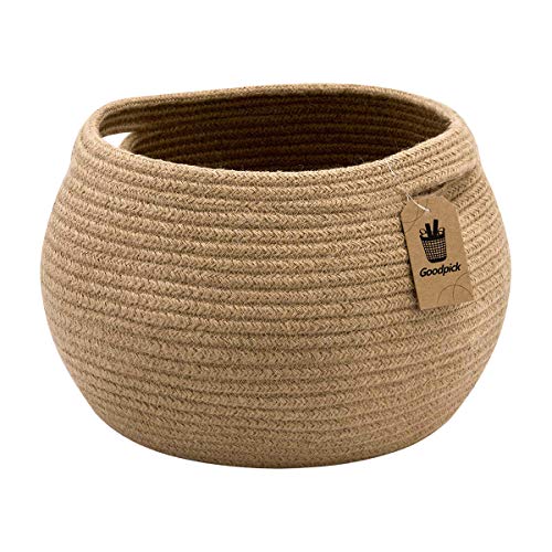 Cute Round Basket - Cotton Rope Jute Baskets in Living Room Woven Towel Basket Bedroom Storage Bakset for Children Corner Plant Basket Indoor, Jute, 10" D x 8.3" H