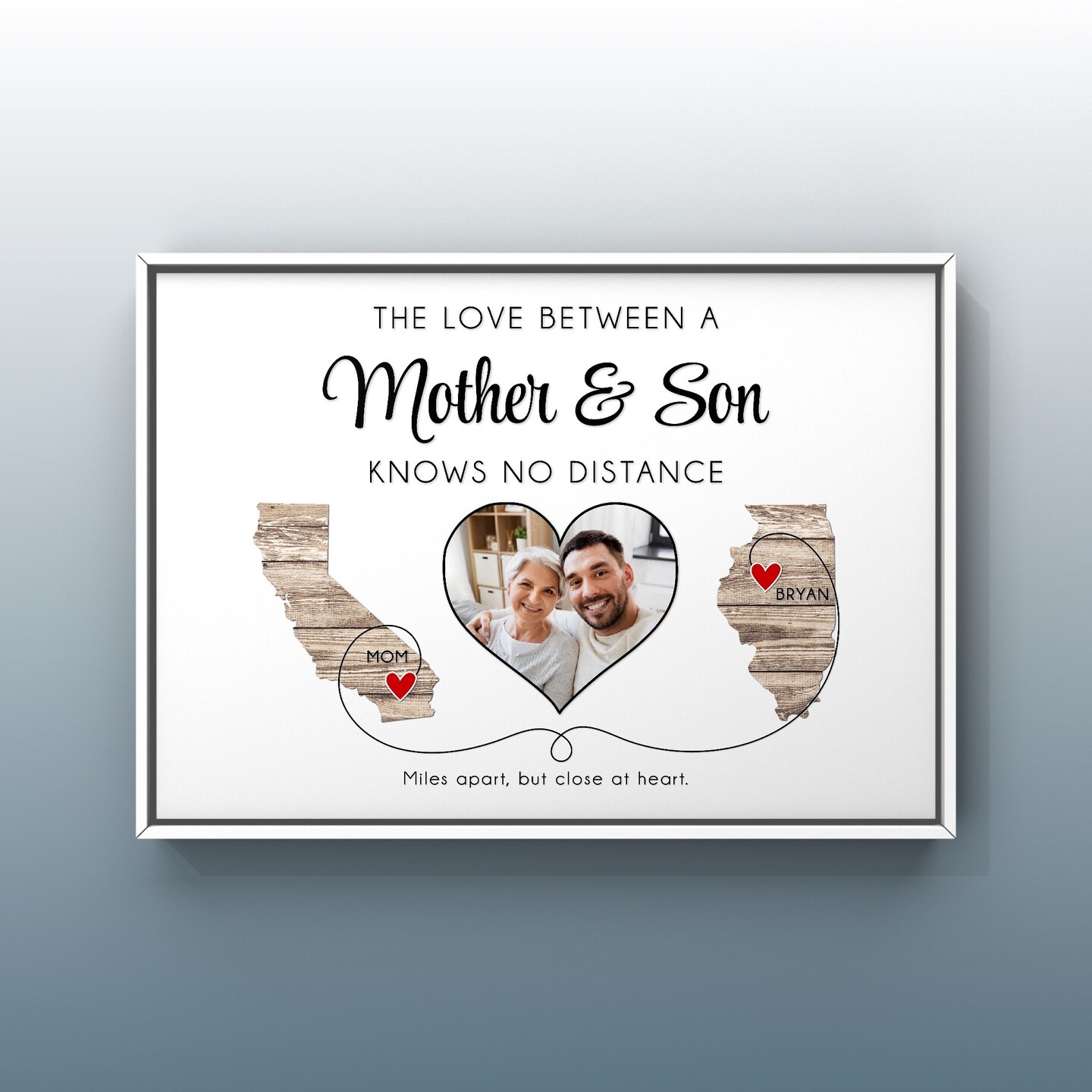 Mother and Son Long Distance Gift, Moving Away Gift For Mom And Son, Personalized Mother's Day Gift, Custom Photo Sign, State to State Maps product 5