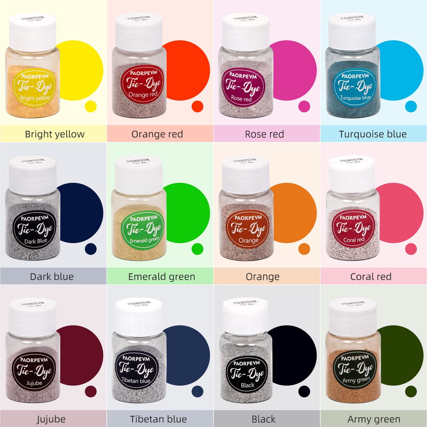 12 Colors DIY Tie Dye Powder Bottled Fabric Dye for Large Groups, Tie Dye Kits for Kids Adults, Shirts, Clothing Group Craft Arts Party Supplies(12Bottles,10G Per Bottle)