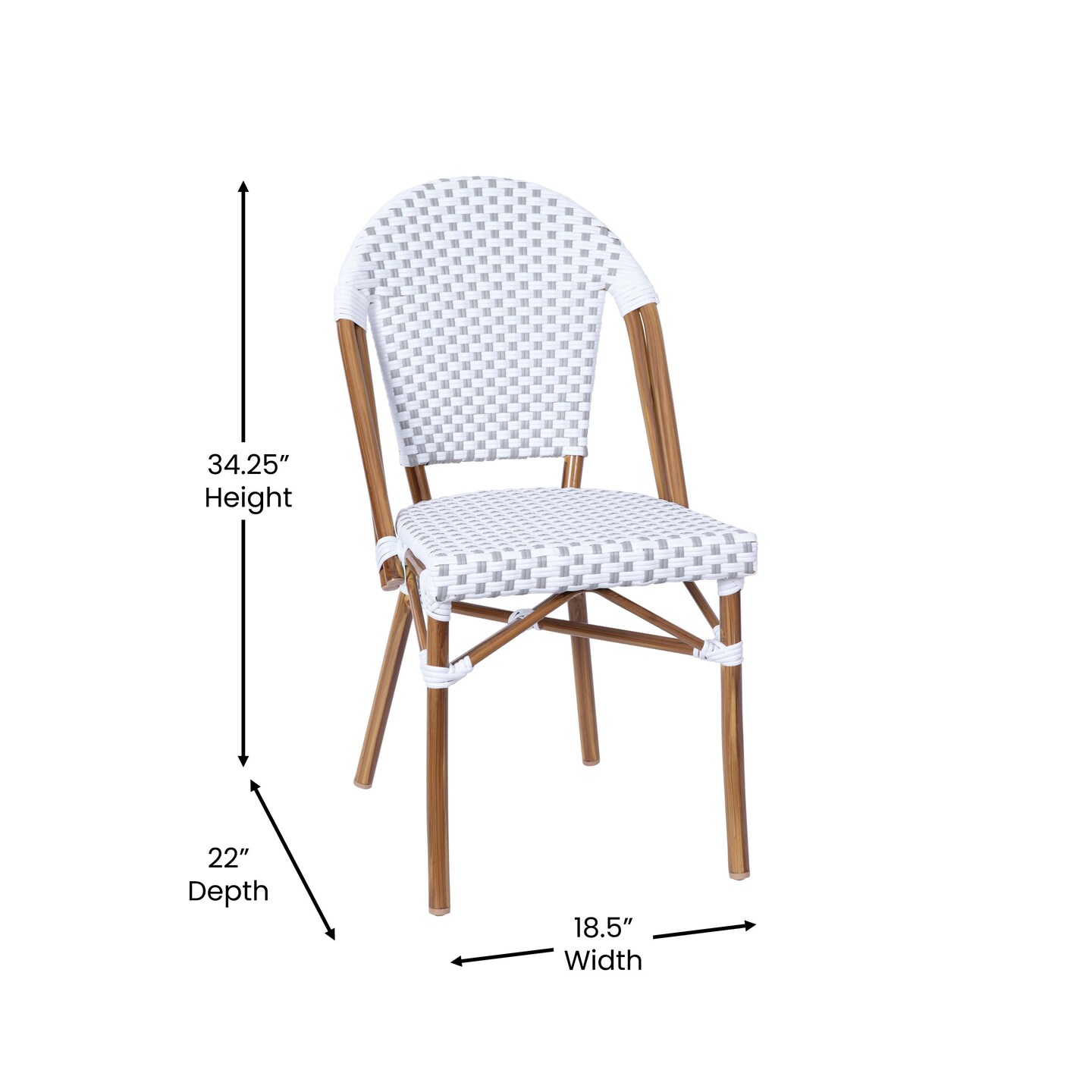 Merrick Lane Celia Bistro Style Table with Glass Top, PE Rattan, 4 Stack Chairs, and Bamboo Finished Metal Frame for Indoor/Outdoor Use