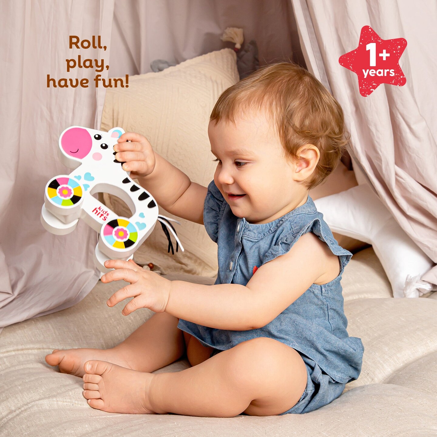 Kids Hits: Colorful Wooden Push &#x26; Pull Toy Pull-Along Zebra - A Fun Companion for Toddler Exploration!