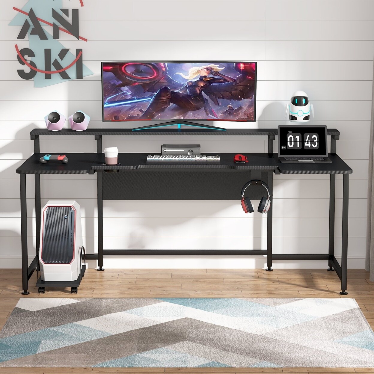 Tribesigns   U Shaped Gaming Desk 70.8 Inches Gamer Command Center Workstation Desk