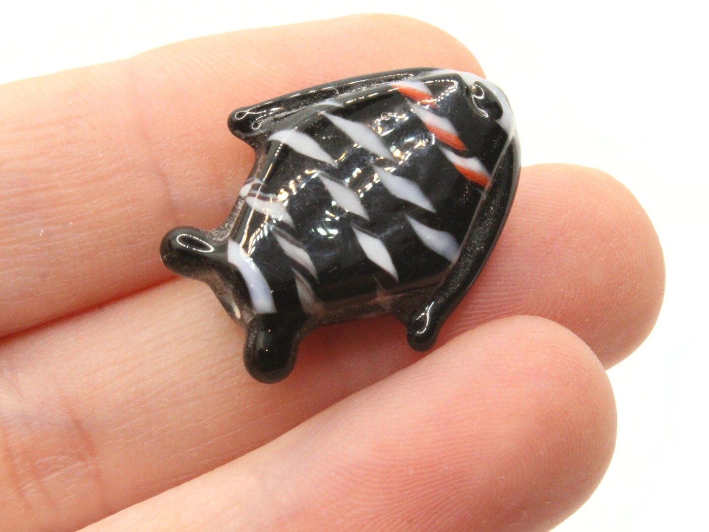 4 Black Striped Lampwork Glass Fish Beads