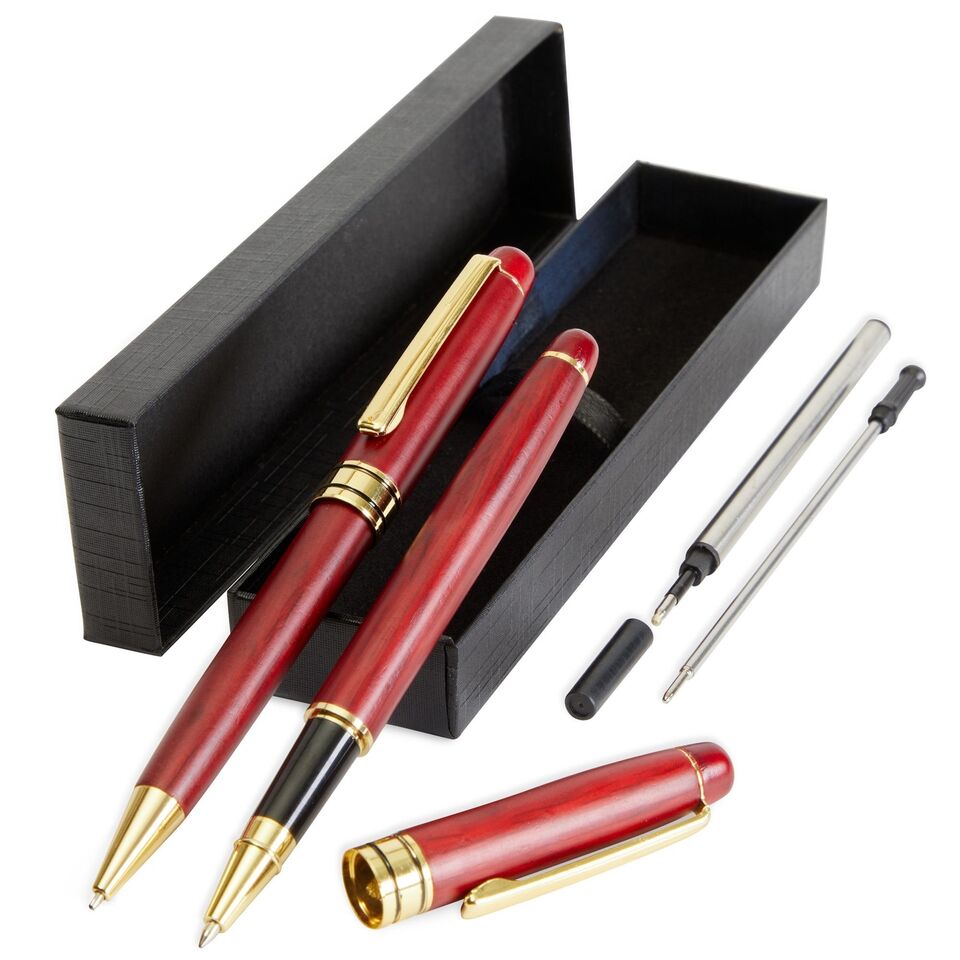 Rosewood Luxury Ballpoint Pen Gift Set of 2 with Box and 2 Black Ink Refills