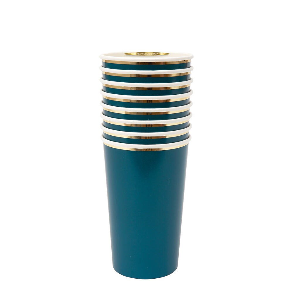 Teal Simply Solids 13oz Highball Cups with Gold Foil Trim – Elegant Party Cups – 8 Pack for Any Celebration