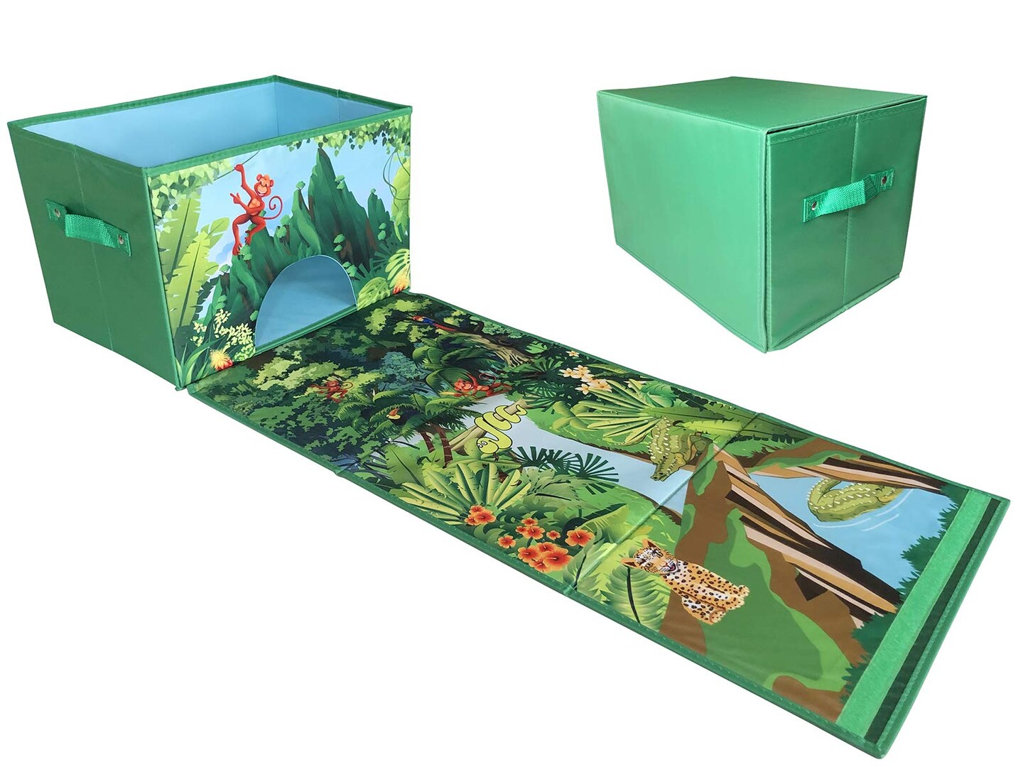 Toy storage box with car rug play mat - Toy box for boys and girls - 2 in 1 collapsible toy car storage- toyboxes for children - toy boxes for kids (Green)