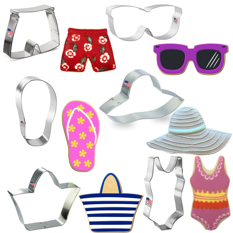 Beach Cookie Cutters 6 Pc Set. USA Tin Plate Steel - By CookieCutter.Com